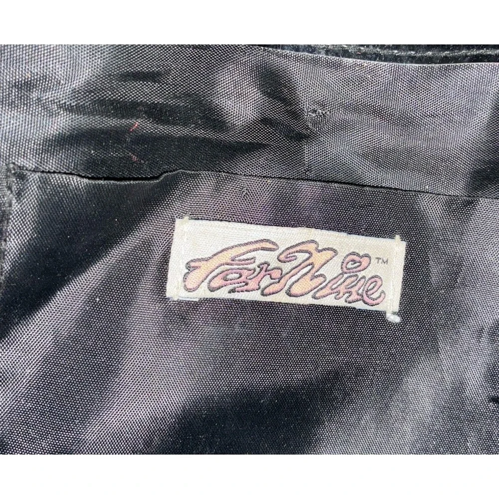 Vintage Far Nine Clock Purse Black Faux Patent Leather Rhinestones Works Y2K